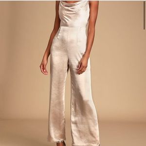 Lulu’s Champagne Satin Jumpsuit